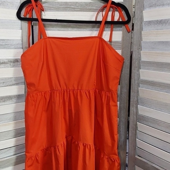 Who What Wear Orange Midi Dress Tie Strap Sleeveless Summer Small Pockets Color - Picture 4 of 9